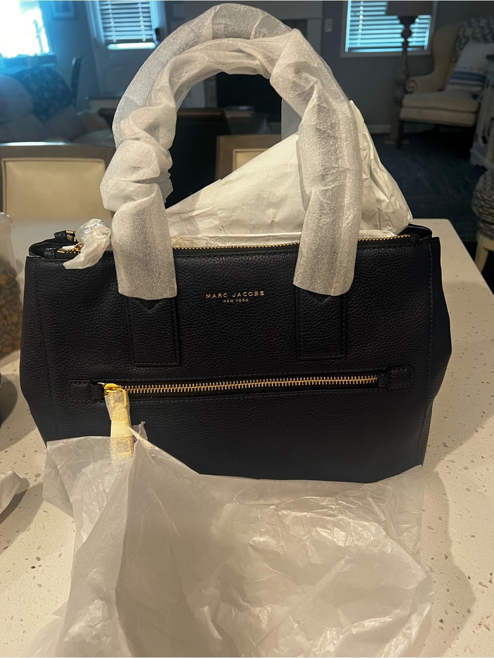 Marc Jacobs Navy  Pebbled Satchel with Gold-Tone Accents